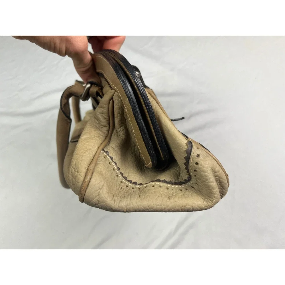American West Tan Leather Western Satchel Handbag Studded Contrast Stitching